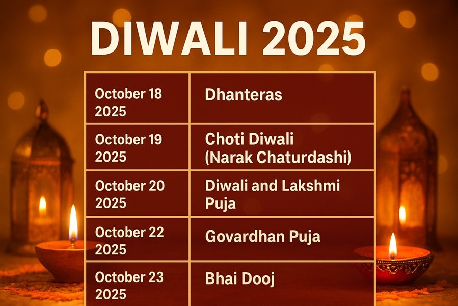 Diwali 2025 Calendar: When Is Dhanteras, Choti Diwali, Bhai Dooj, and Govardhan Puja